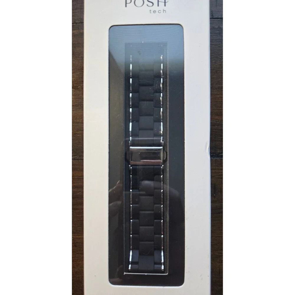 Posh Tech Black Silicone Chain Link Apple Watch Band PT-AWORSUN-BK Silver Accent